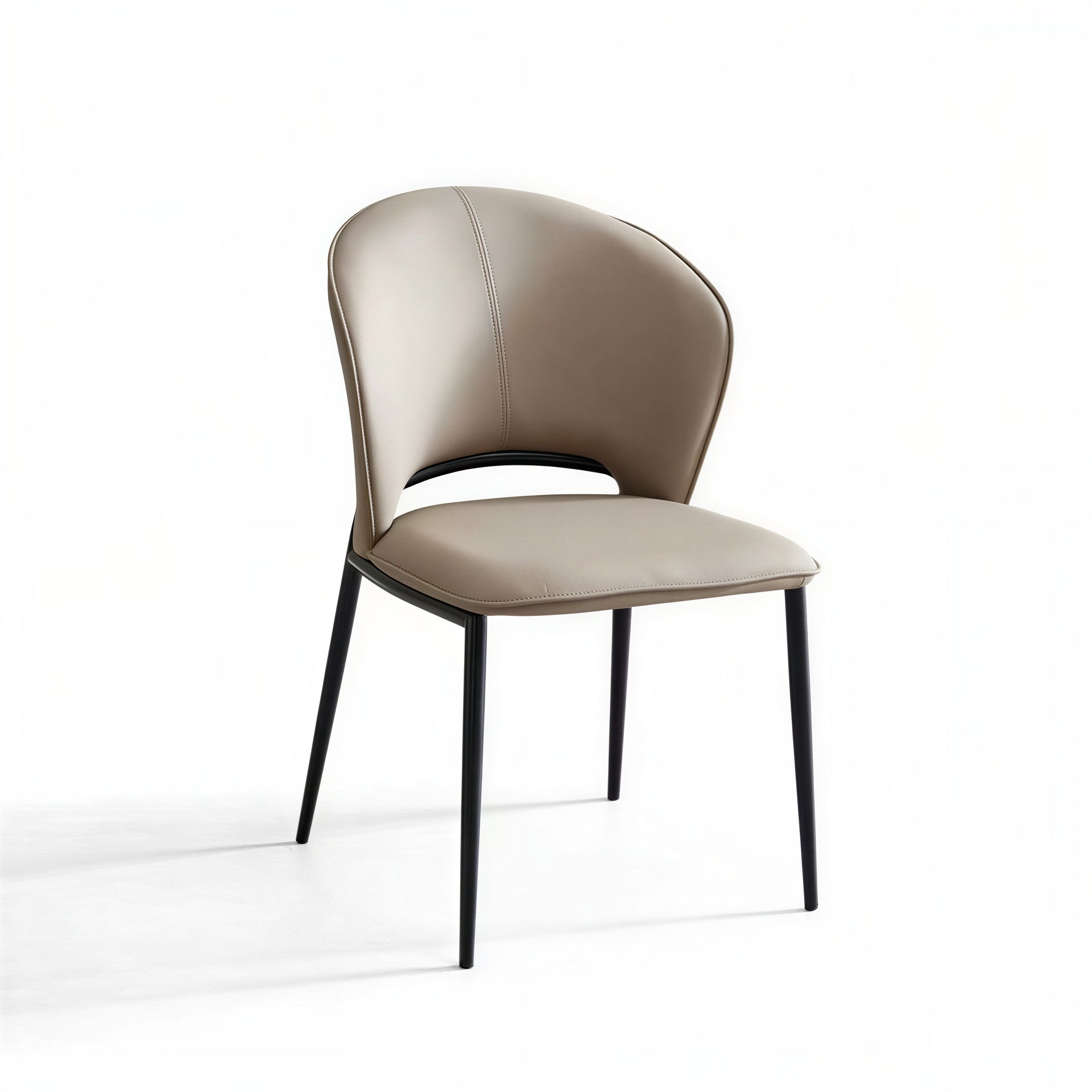 Upholstered Dining Chair with Sculpted Curved Back and Black Metal Legs