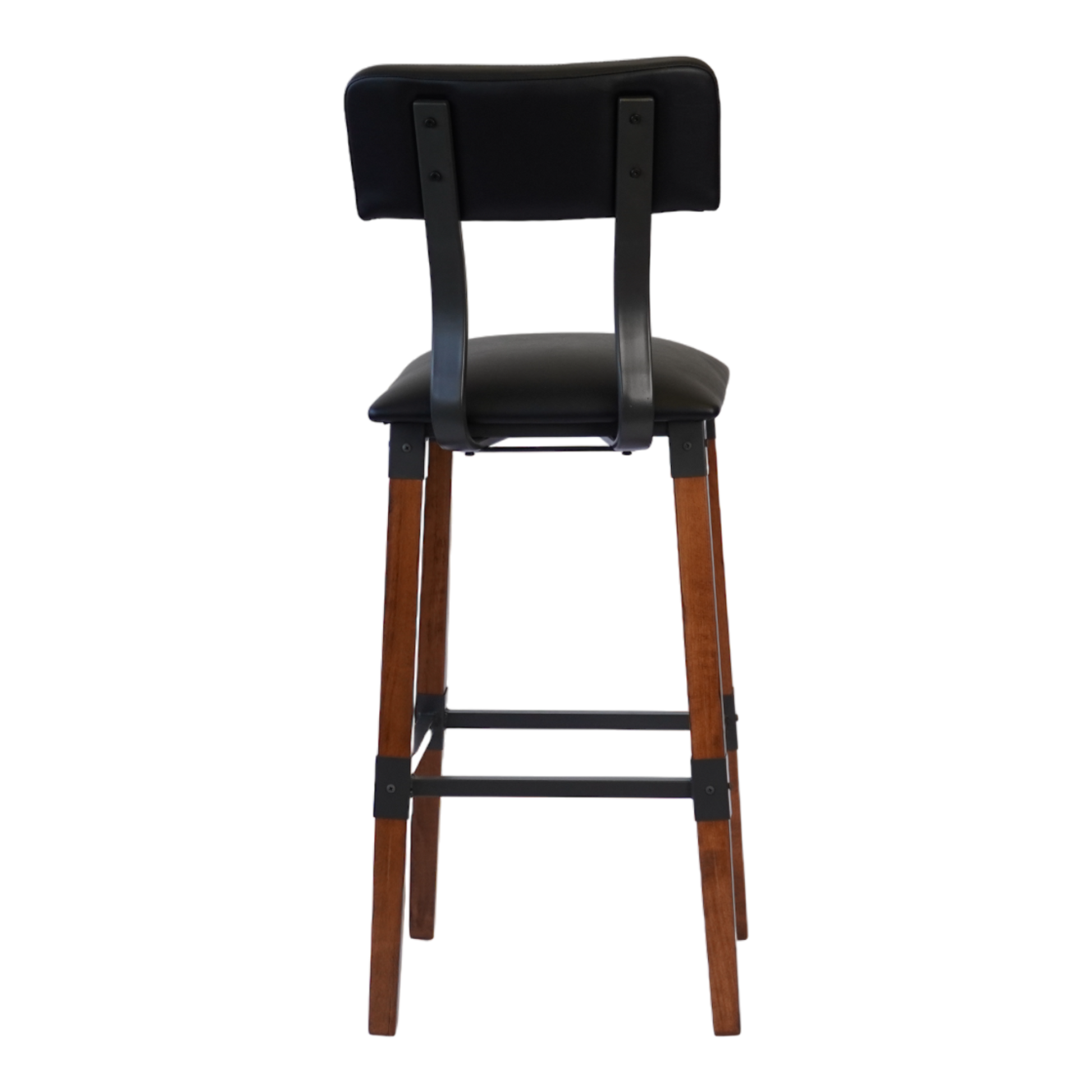 Industrial-Style High-Back Wood and Metal Restaurant Chair with Black PU Upholstery, Beechwood