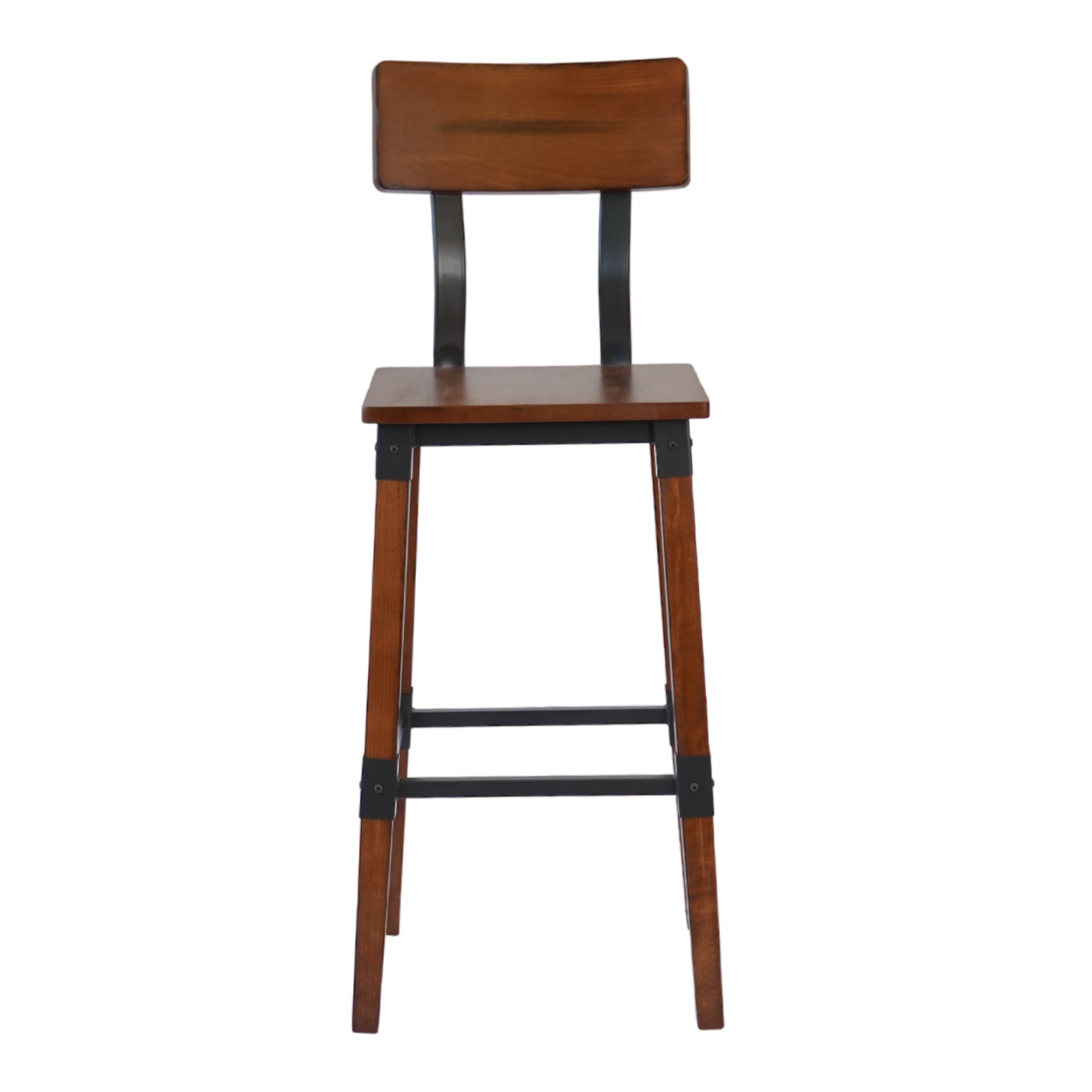 Industrial-Style High-Back Wood and Metal Restaurant Chair, Beechwood
