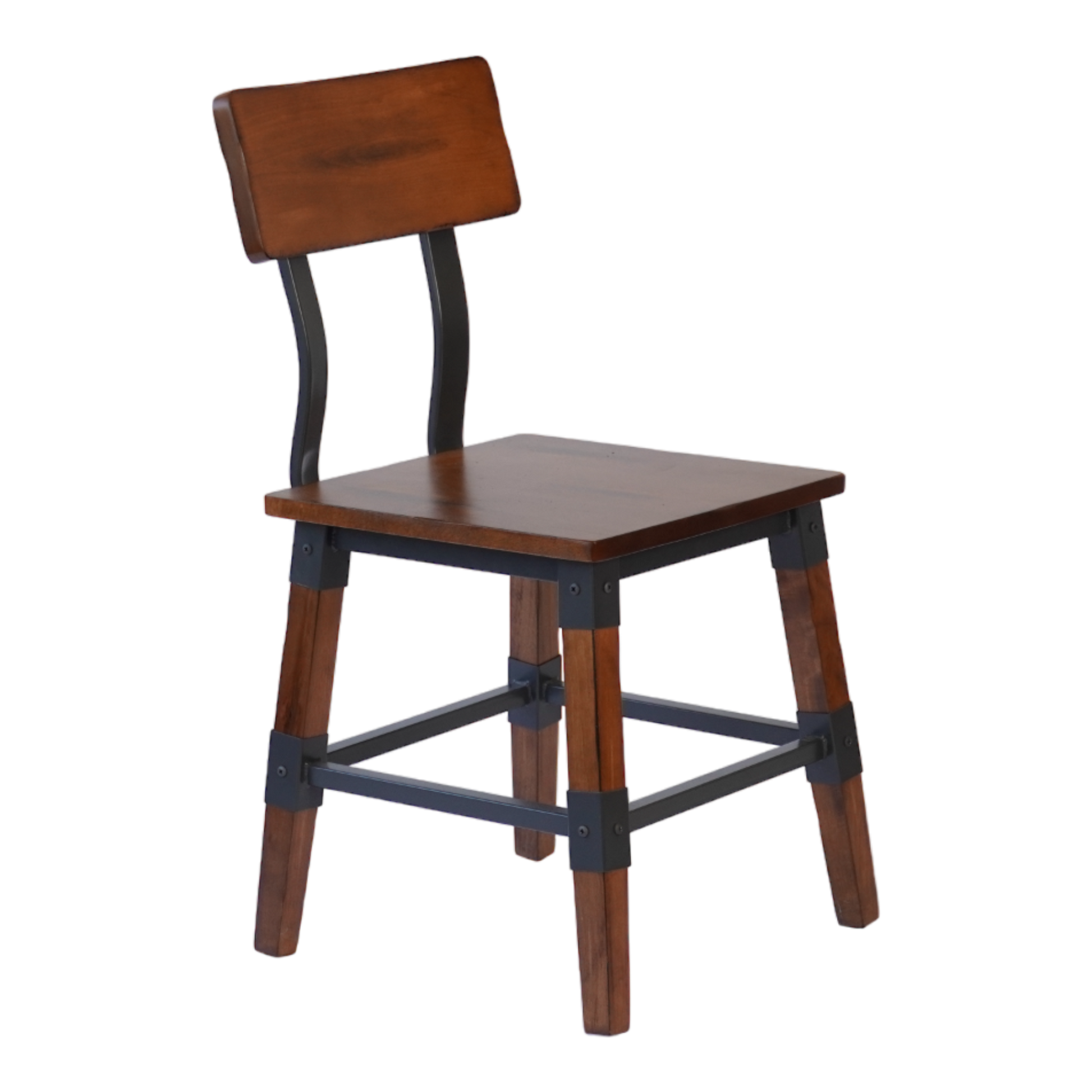 Industrial-Style High-Back Wood and Metal Restaurant Chair, Beechwood