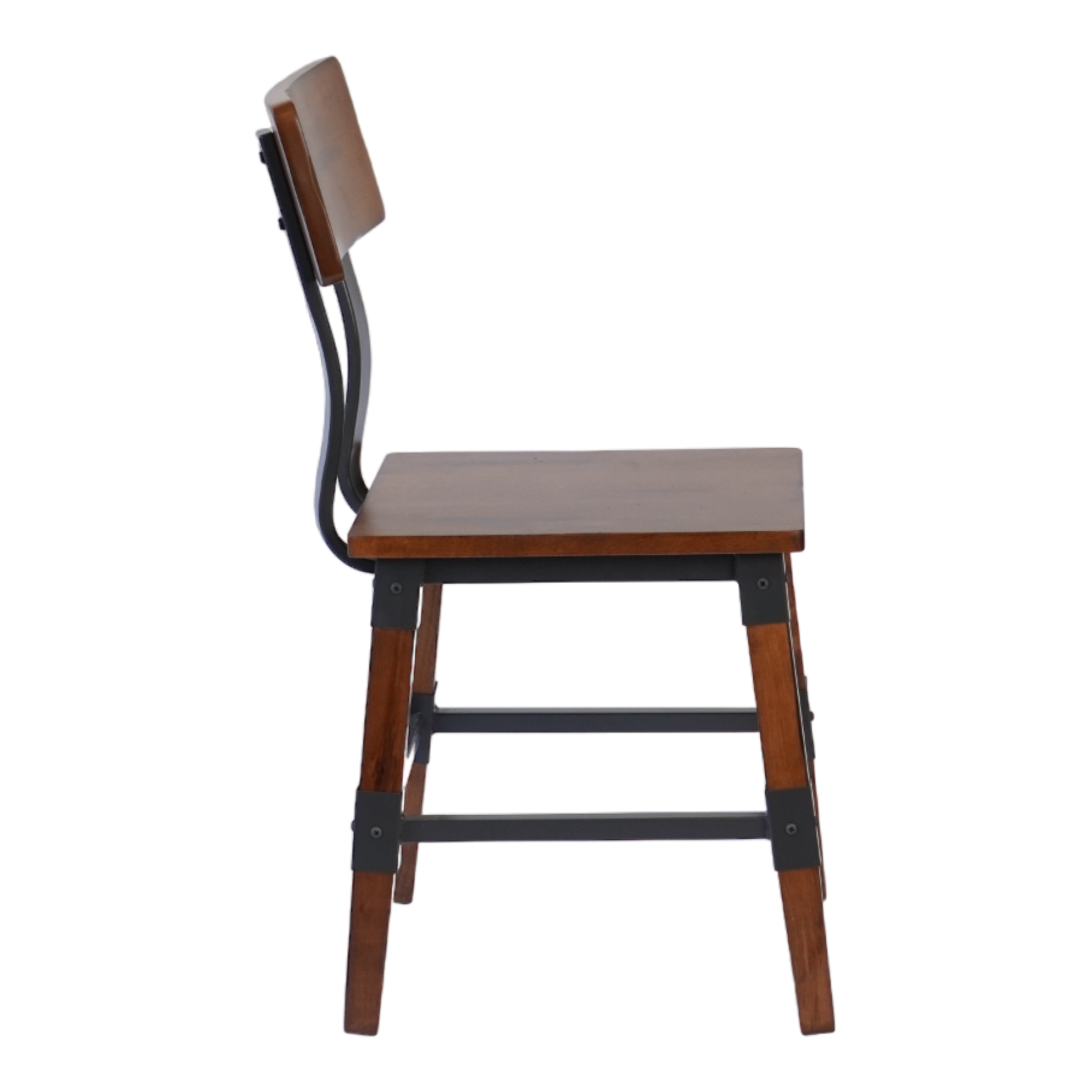 Industrial-Style High-Back Wood and Metal Restaurant Chair, Beechwood
