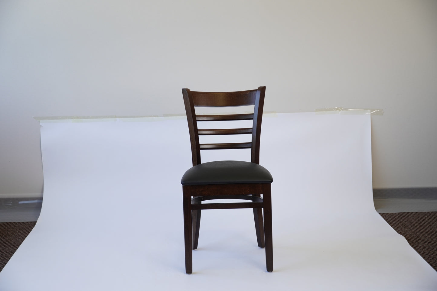 Wooden Ladder Back Chair with PU Leather Upholstered Seat- Dining and Bar Height