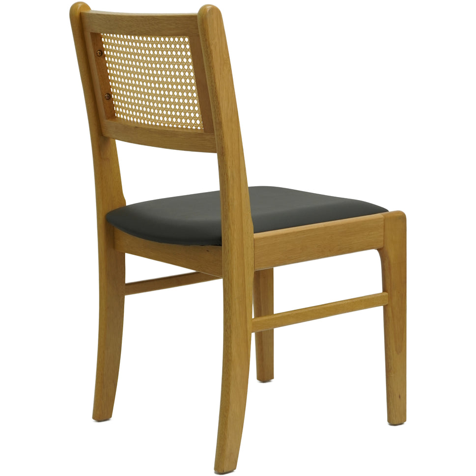 Set of 2 Wood Dining Chair with Woven Cane Back and Black Upholstered Seat- Natural and Dark Wood Options
