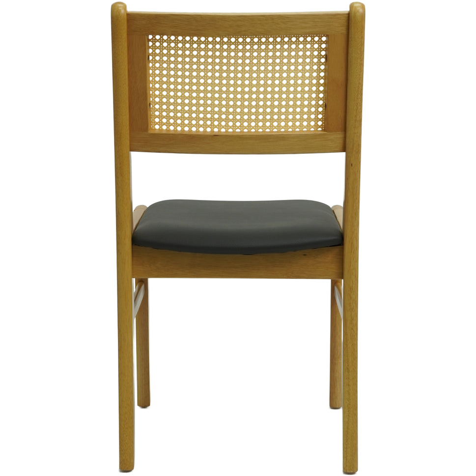 Set of 2 Wood Dining Chair with Woven Cane Back and Black Upholstered Seat- Natural and Dark Wood Options