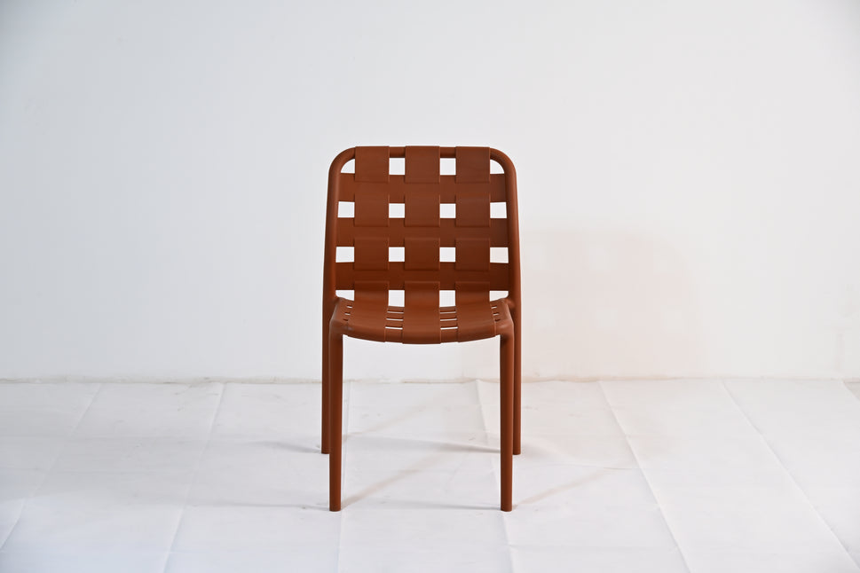 Set of 4 Contemporary Open-Weave Dining Chairs – Stackable Indoor & Outdoor Chair Set