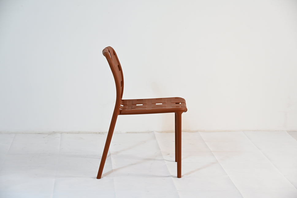Set of 4 Contemporary Open-Weave Dining Chairs – Stackable Indoor & Outdoor Chair Set