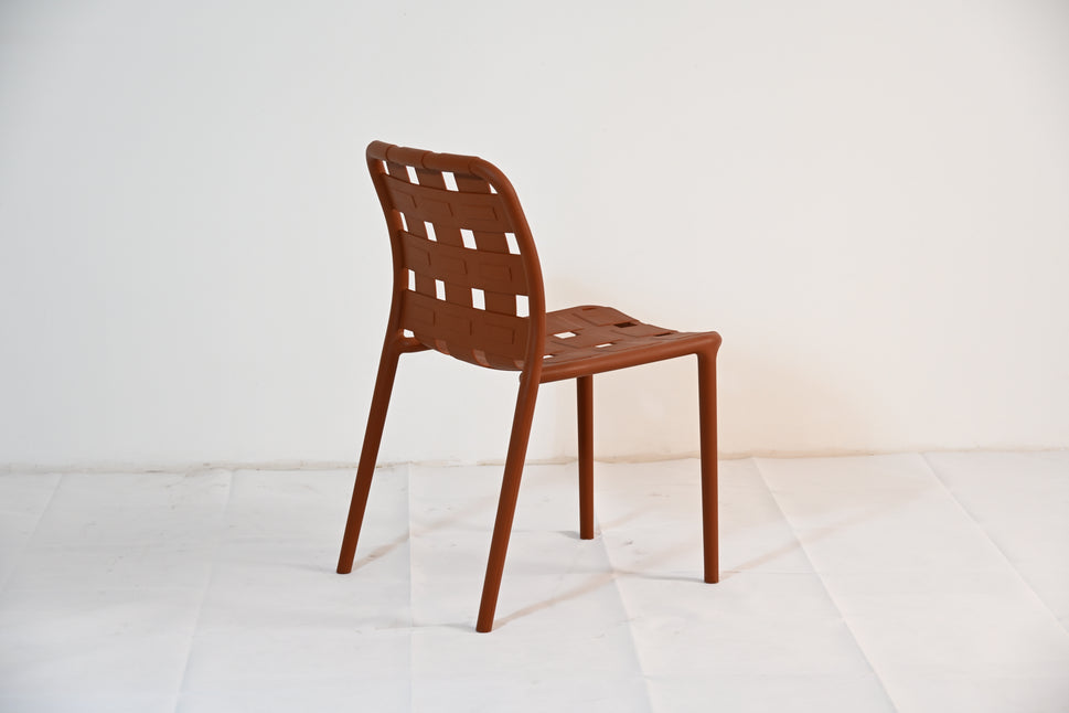 Set of 4 Contemporary Open-Weave Dining Chairs – Stackable Indoor & Outdoor Chair Set