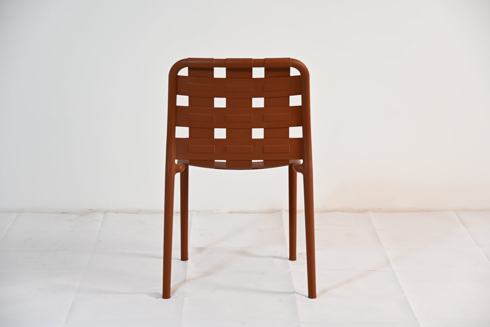 Set of 4 Contemporary Open-Weave Dining Chairs – Stackable Indoor & Outdoor Chair Set