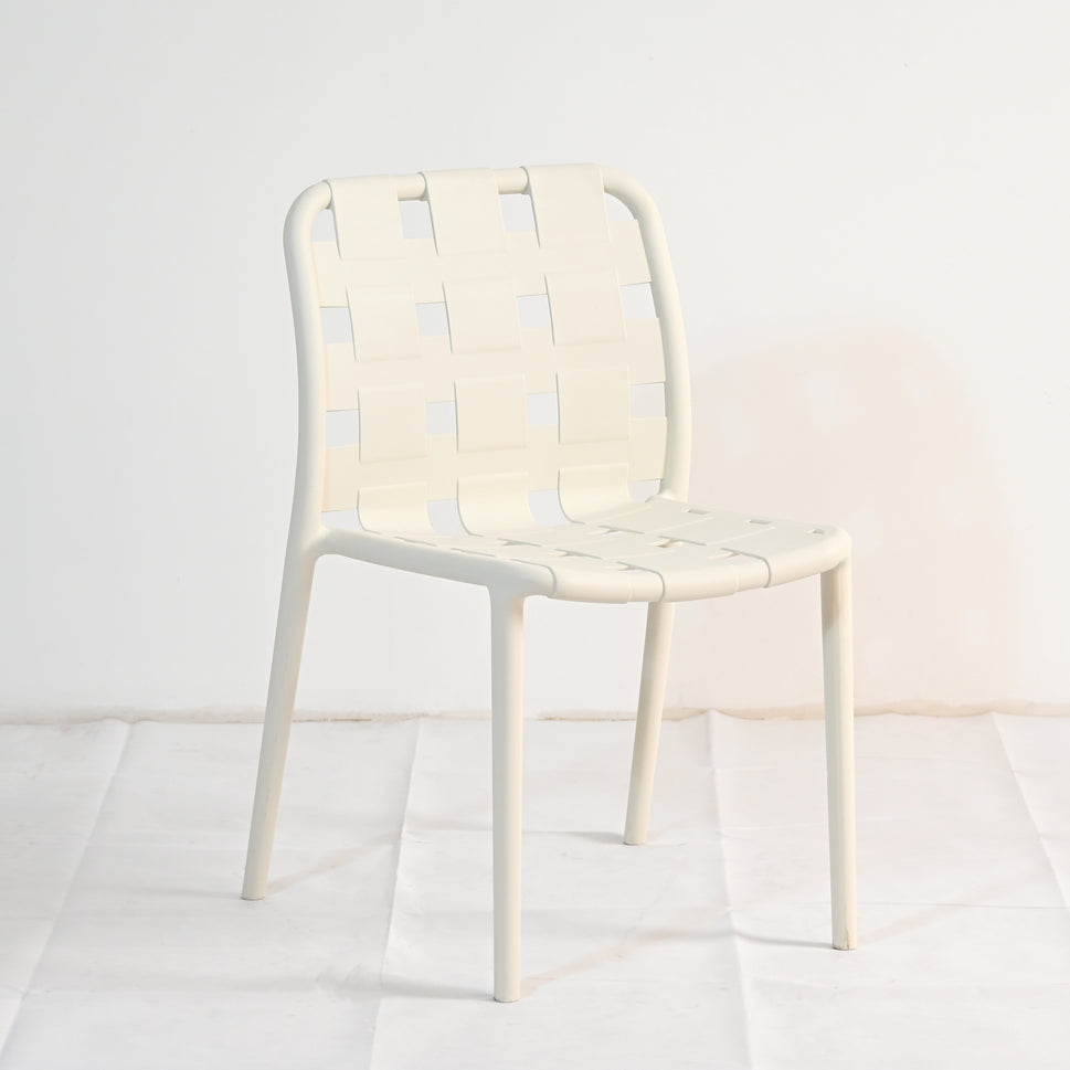 Set of 4 Contemporary Open-Weave Dining Chairs – Stackable Indoor & Outdoor Chair Set