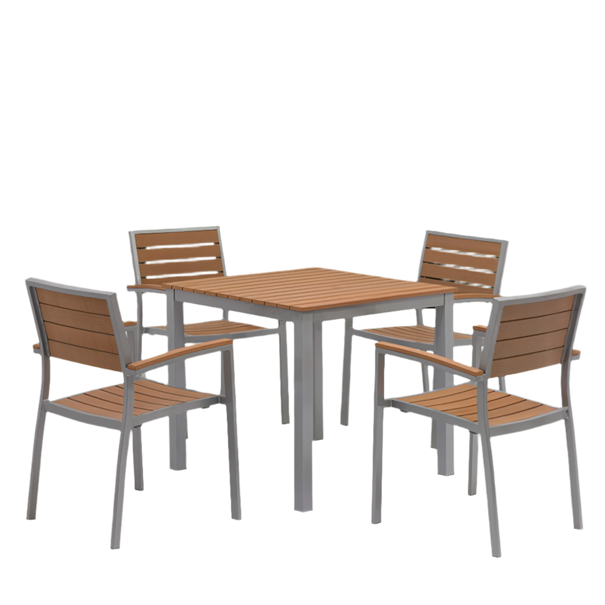Teak Outdoor Armchair – Aluminum Frame with Plastic Wood Slats (22" W x 33" H)