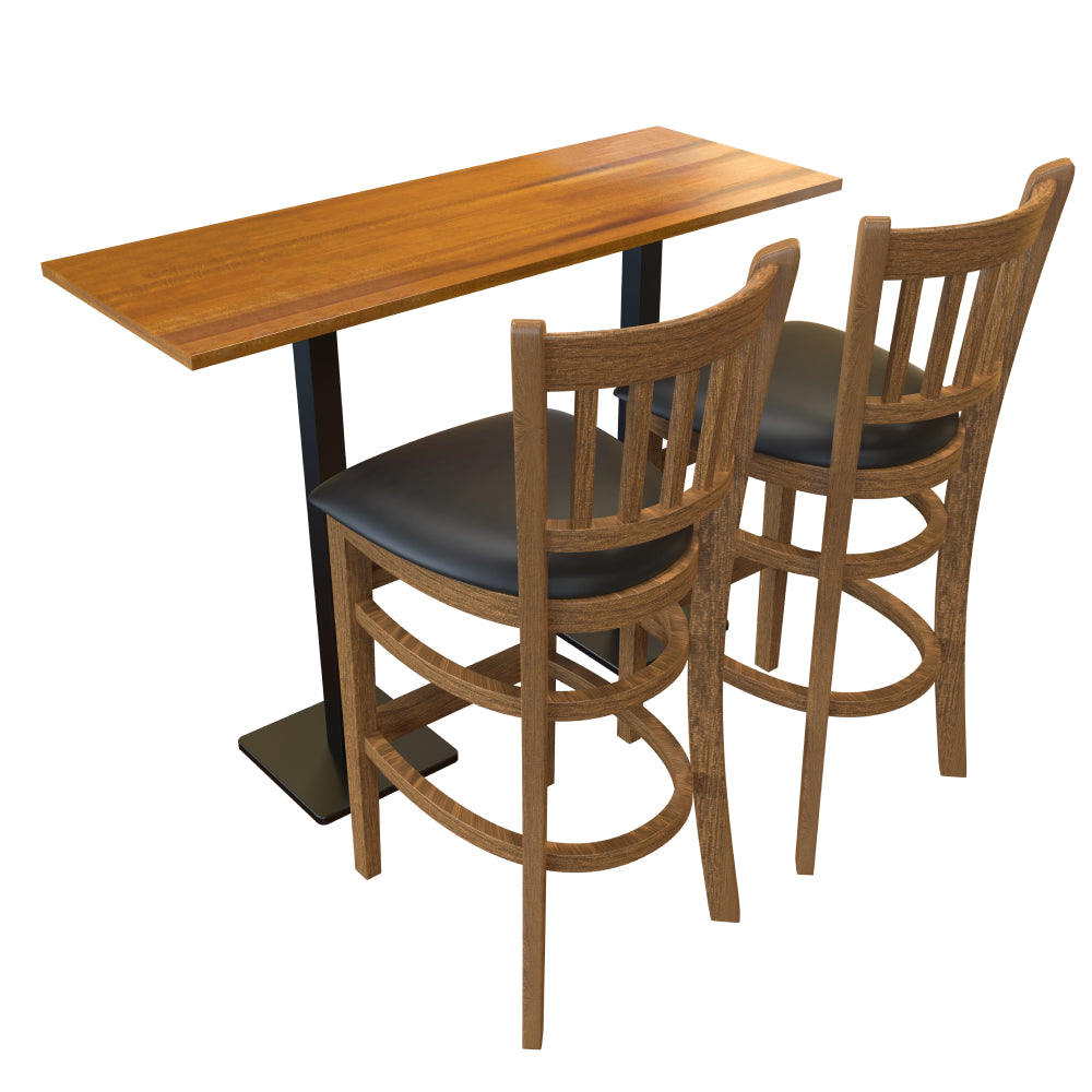 Wooden Slatback Chair with Black Cushion- Dining or Bar Height