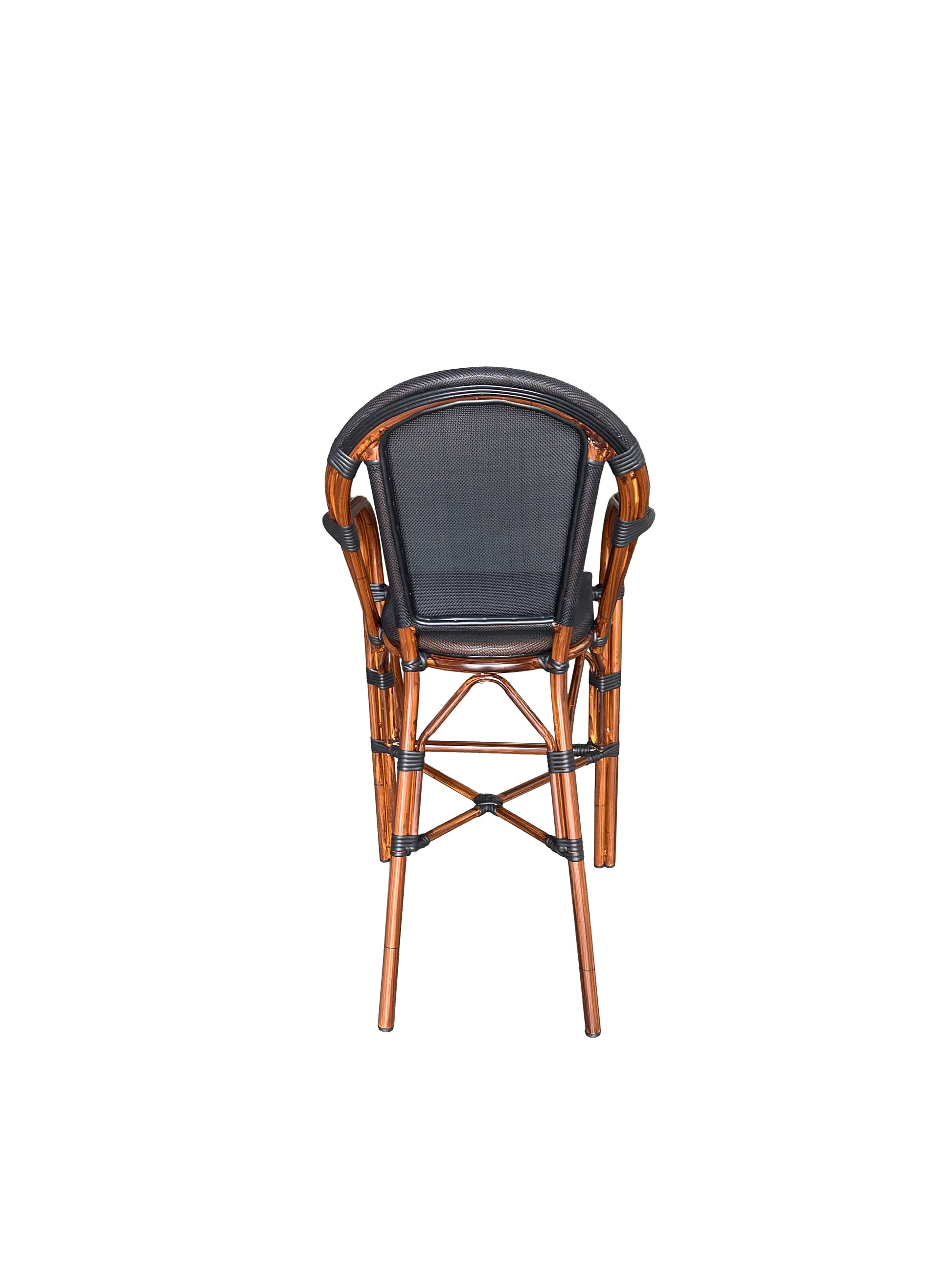 Black & White Woven Outdoor Barstool with Faux Bamboo Frame