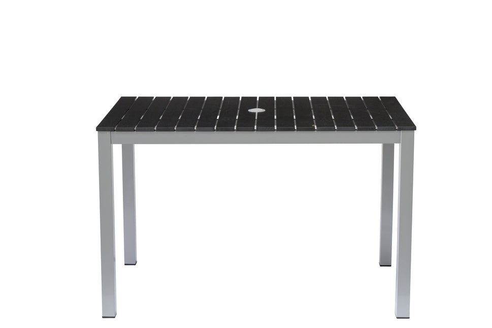 Teak Rectangular Outdoor Dining Table – Aluminum Frame with Teak-Look Plastic Wood Slats (47.2" x 29.5")