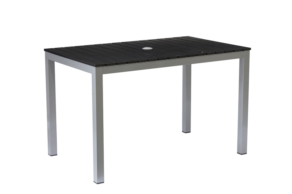 Teak Rectangular Outdoor Dining Table – Aluminum Frame with Teak-Look Plastic Wood Slats (47.2" x 29.5")