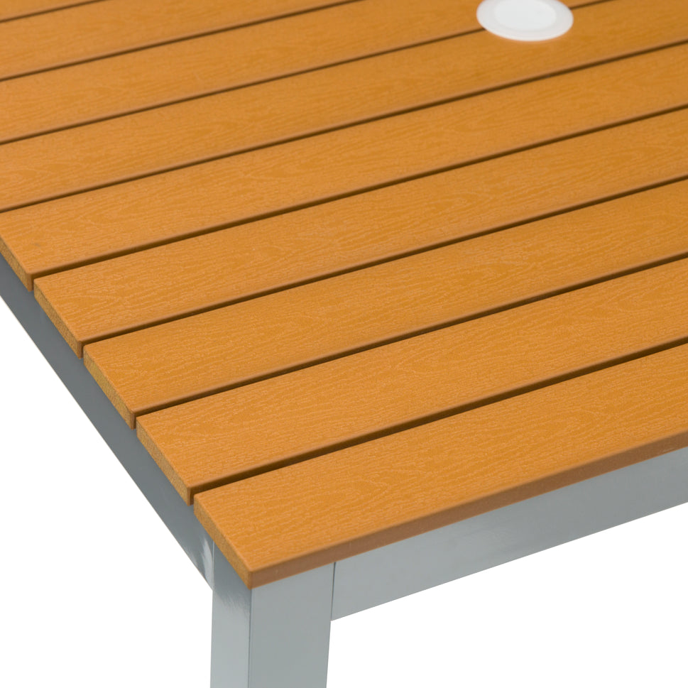 Teak Outdoor Dining Table – Aluminum Frame with Teak-Look Plastic Wood Slats (35.4" x 35.4")