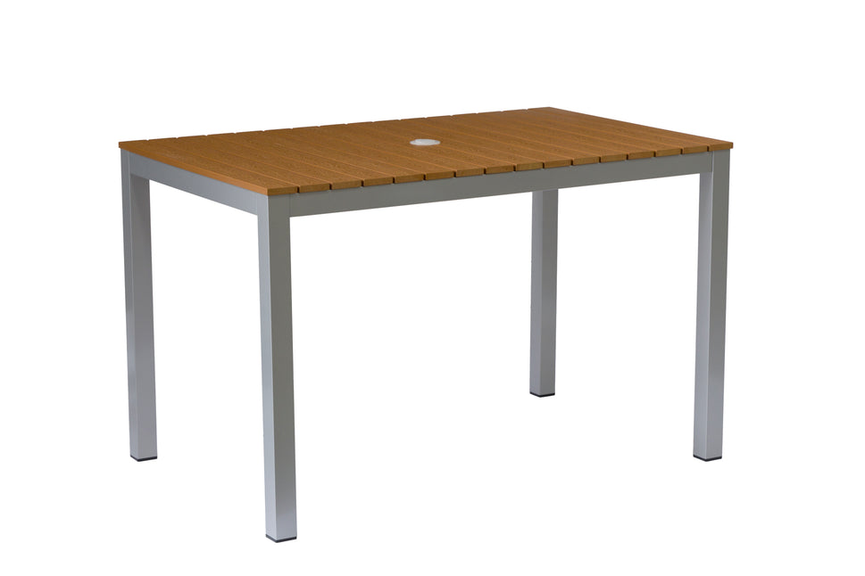 Teak Rectangular Outdoor Dining Table – Aluminum Frame with Teak-Look Plastic Wood Slats (47.2" x 29.5")