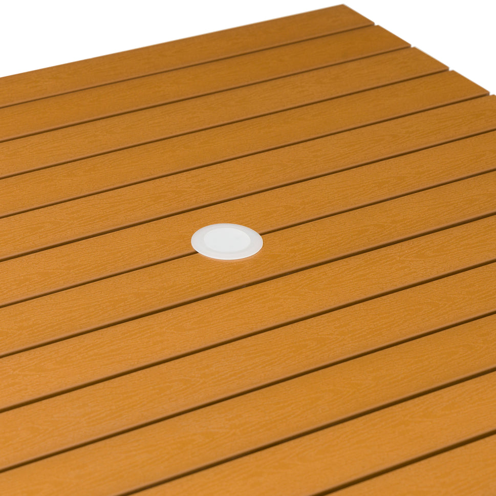 Teak Outdoor Dining Table – Aluminum Frame with Teak-Look Plastic Wood Slats (35.4" x 35.4")