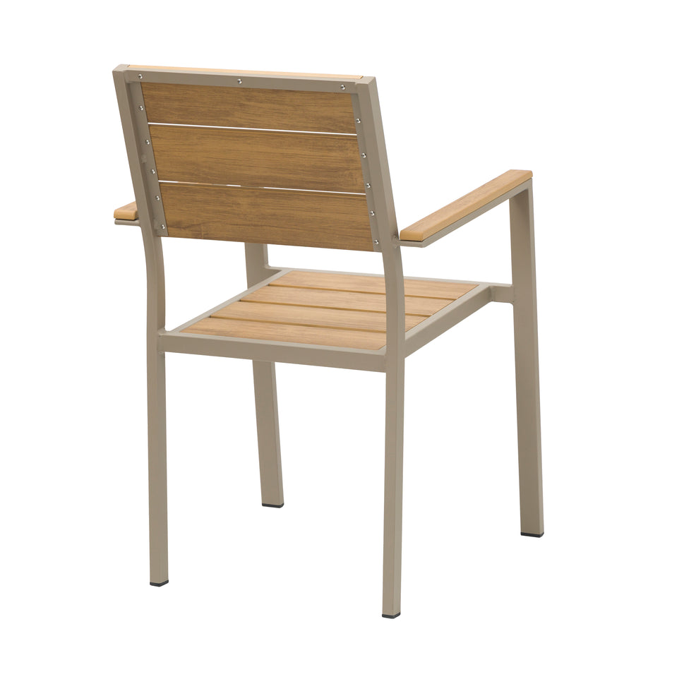 Teak Outdoor Armchair – Aluminum Frame with Plastic Wood Slats (22" W x 33" H)