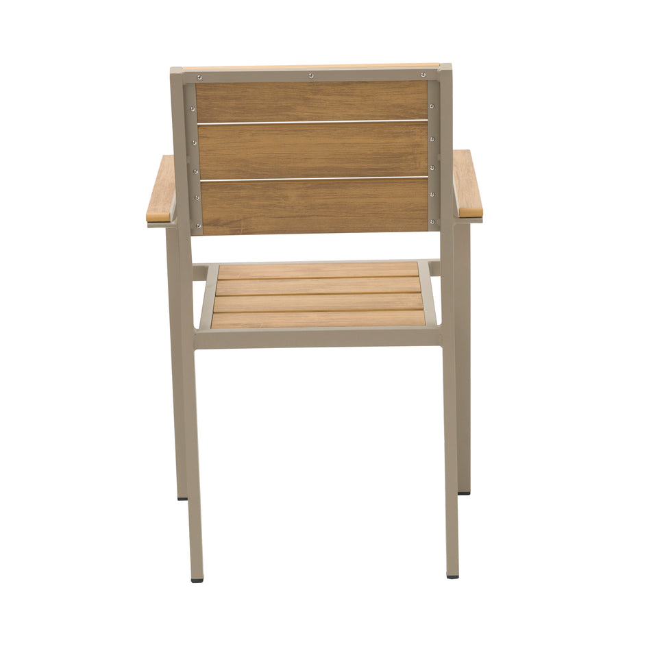 Teak Outdoor Armchair – Aluminum Frame with Plastic Wood Slats (22" W x 33" H)