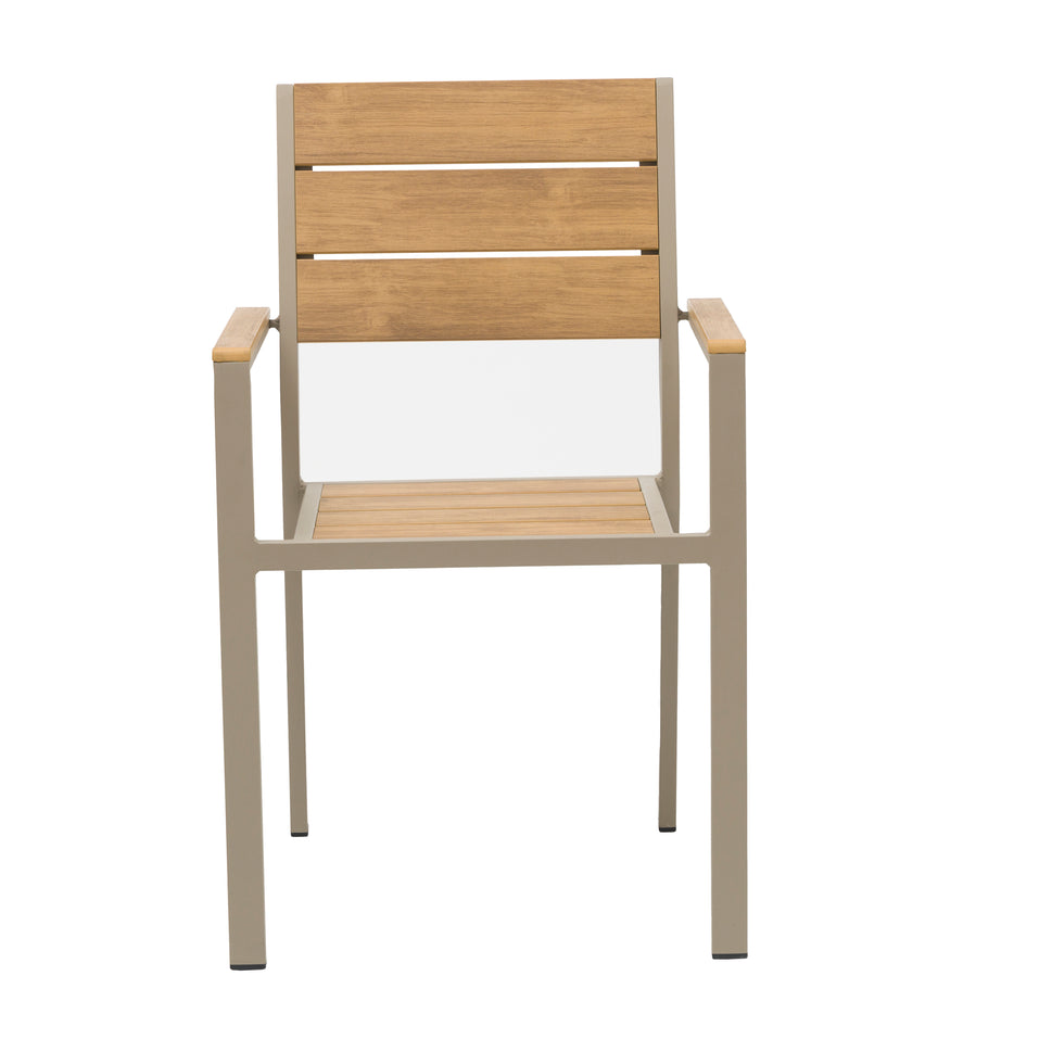 Teak Outdoor Armchair – Aluminum Frame with Plastic Wood Slats (22" W x 33" H)