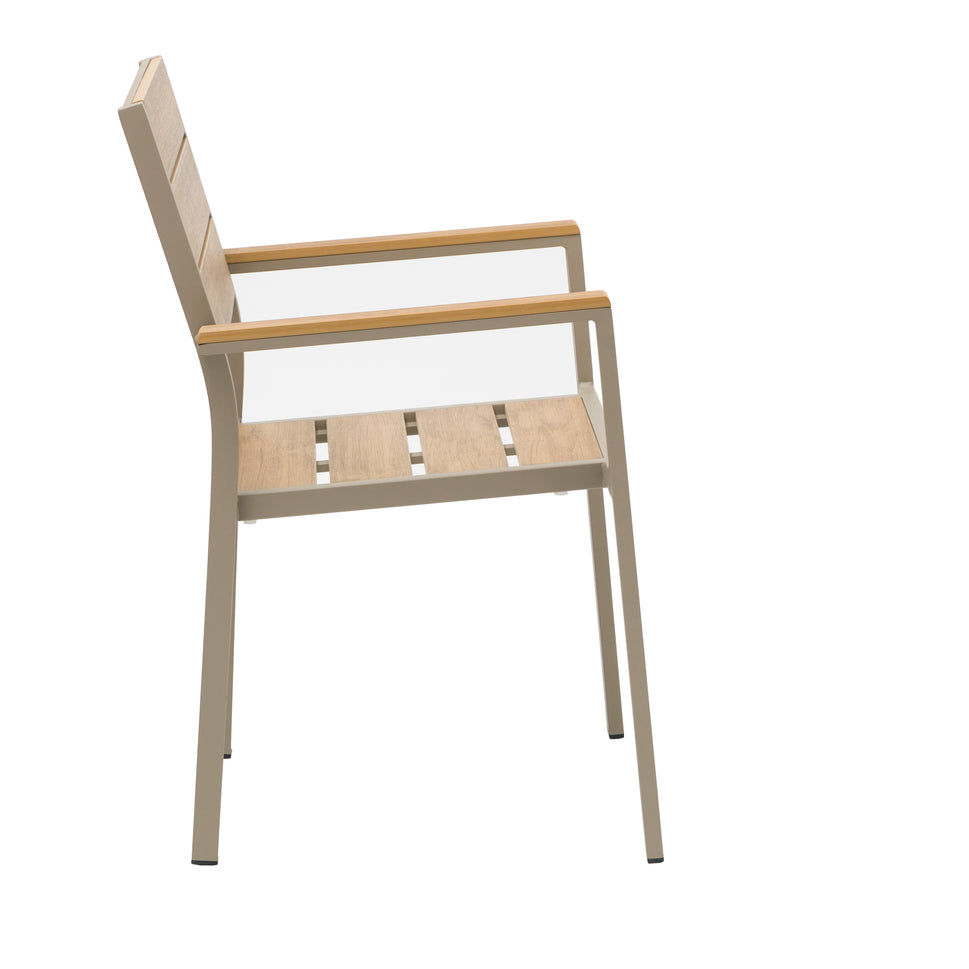 Teak Outdoor Armchair – Aluminum Frame with Plastic Wood Slats (22" W x 33" H)