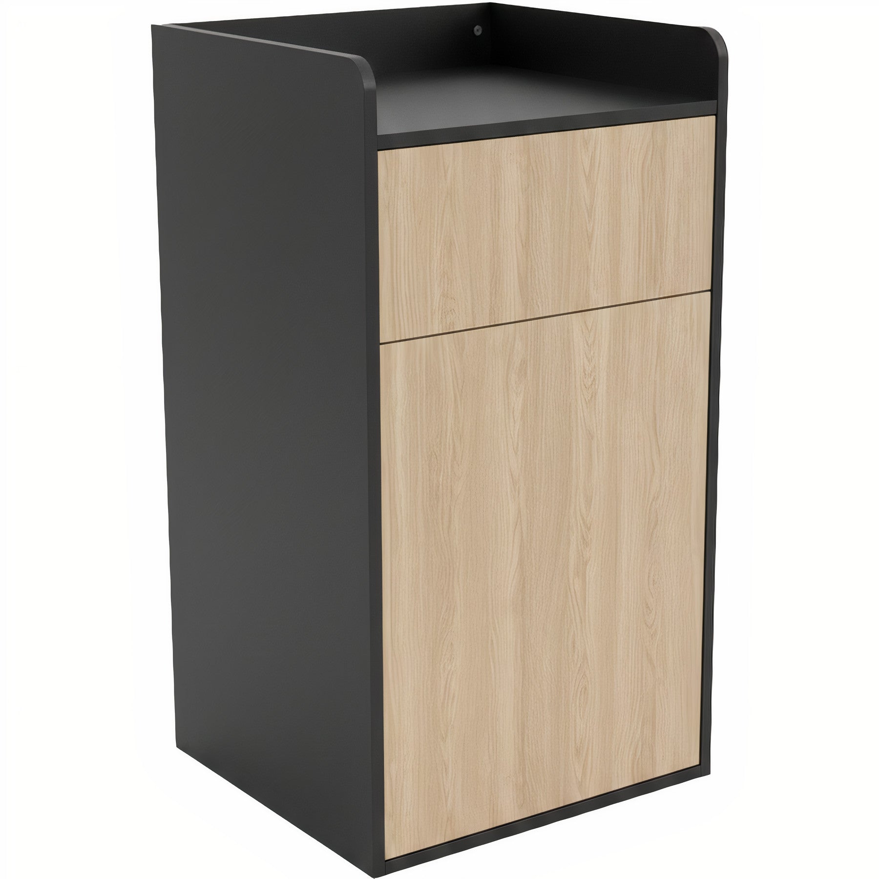 25 Gallon Indoor Commercial Trash Bin with Swing Door – Modern Wood Panel Design
