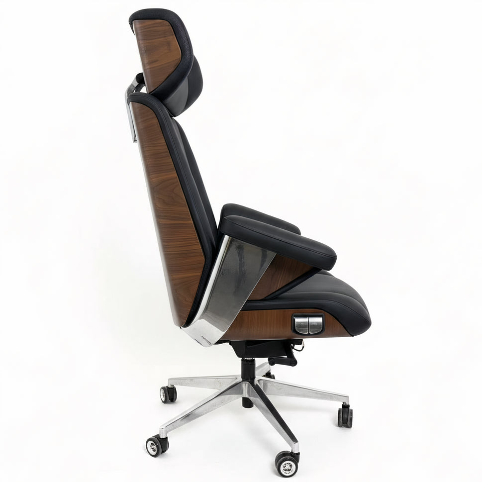 Luxury Executive Office Chair with Wood Accent Back & Ergonomic High-Back Design