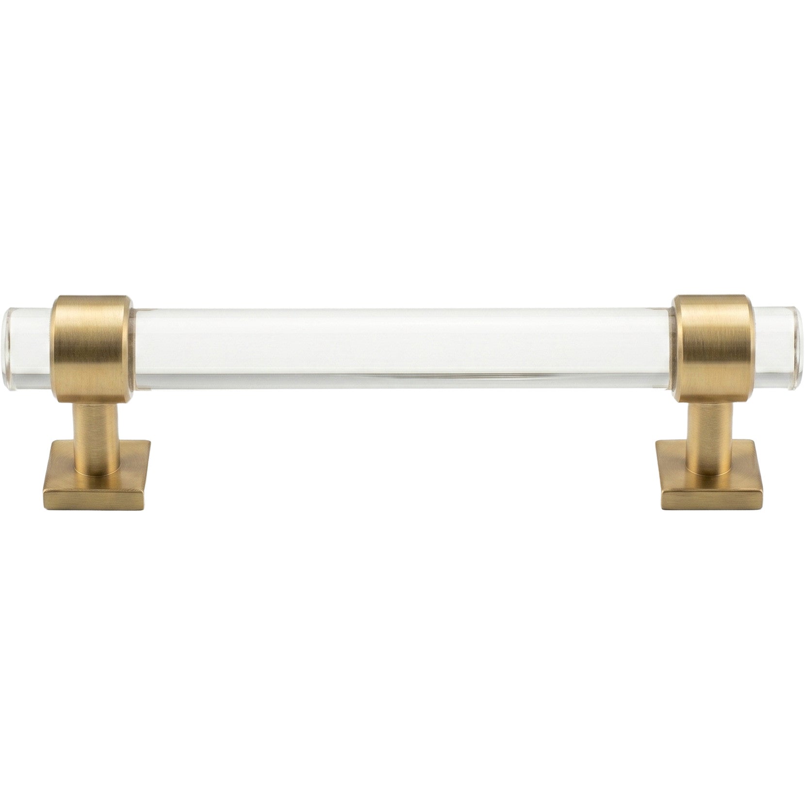 6" Clear Acrylic Cabinet Pull with Brushed Brass Ends – Modern Drawer Handle for Kitchen & Bathroom Cabinets 5.06" Opening to Opening