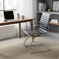 Set of 8 Cantilever Medium Back PU Leather Waiting Room Lobby Chair Leather Ribbed Ergonomic Conference Task Chair