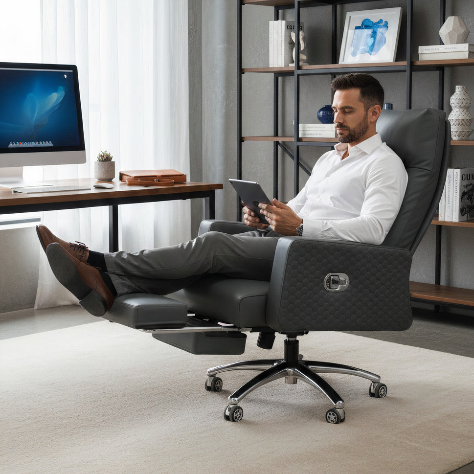 Squared Faux Leather Reclining Office Chair with Footrest