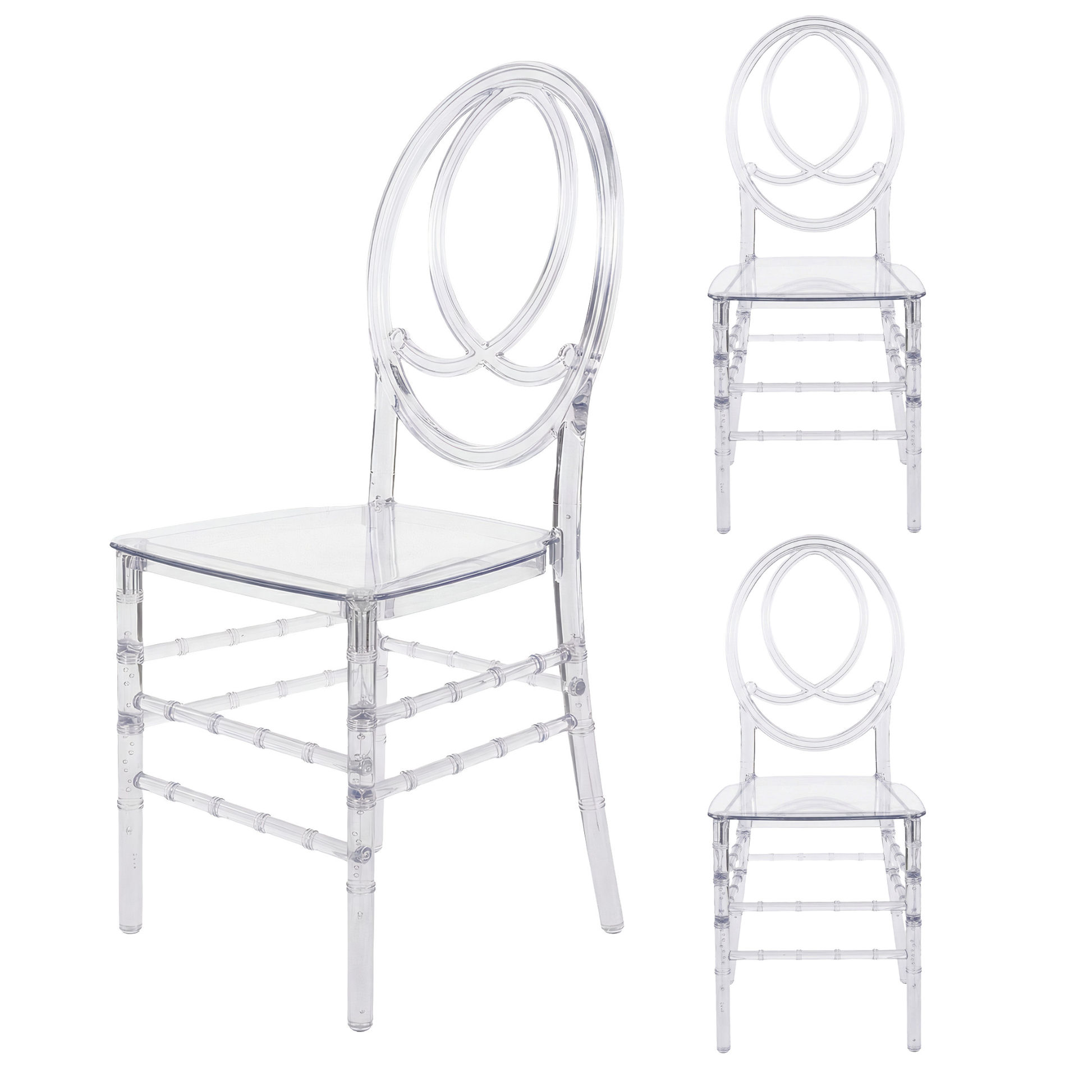 Set of 3 Clear Oval Back Chairs – Fully Assembled, Stackable & Durable
