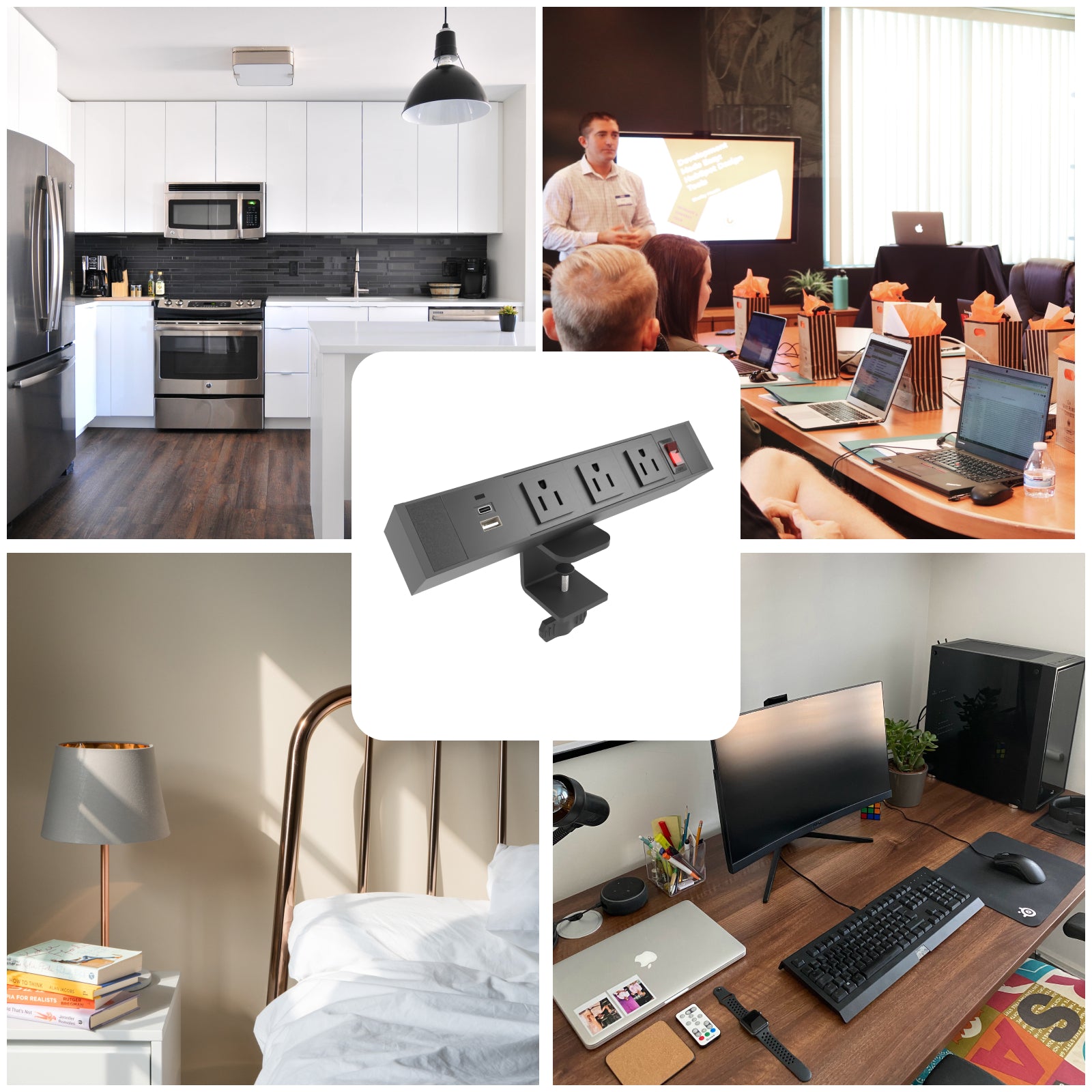 Power Strip with Surge Protection and Desktop Clamp