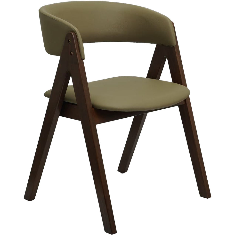 Set of 2 Modern Walnut Dining Chair with Curved Backrest and Beige Upholstery