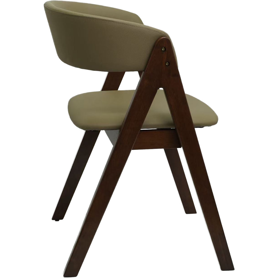 Set of 2 Modern Walnut Dining Chair with Curved Backrest and Beige Upholstery