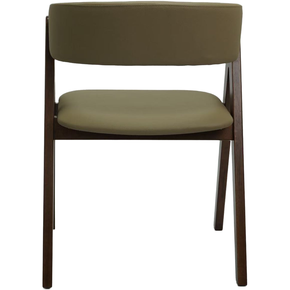 Set of 2 Modern Walnut Dining Chair with Curved Backrest and Beige Upholstery
