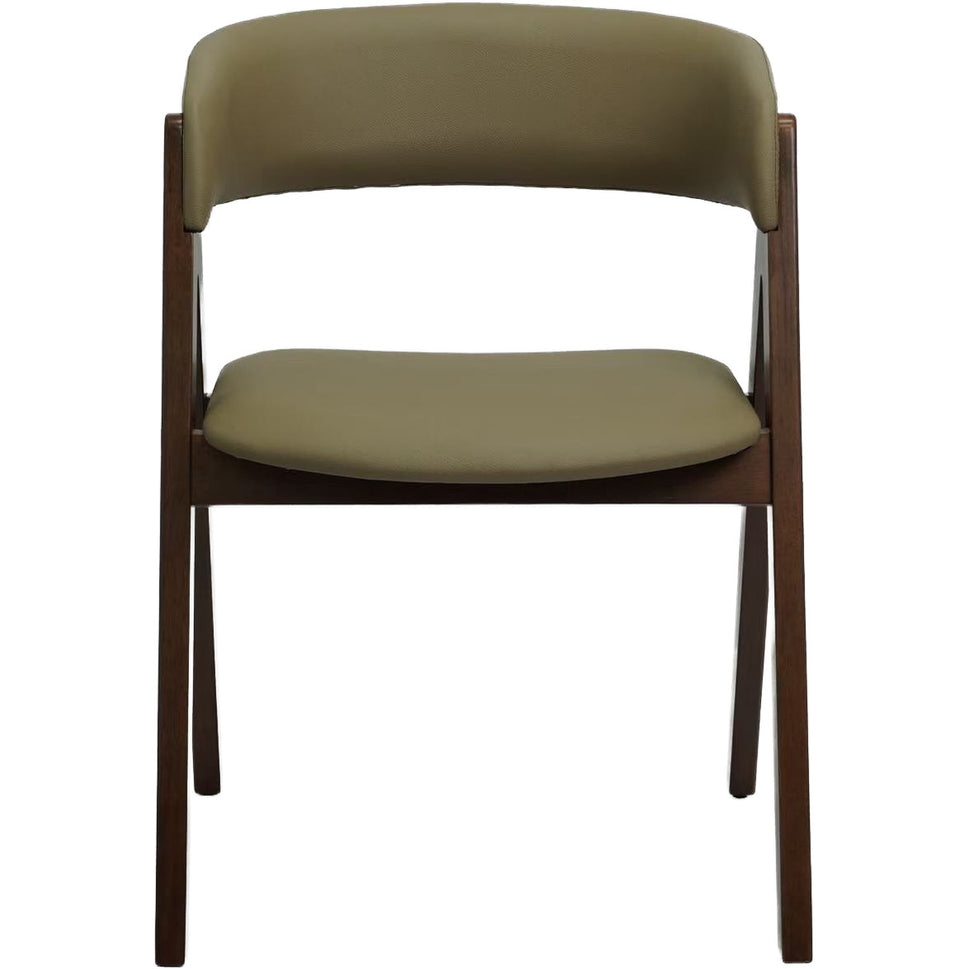 Set of 2 Modern Walnut Dining Chair with Curved Backrest and Beige Upholstery