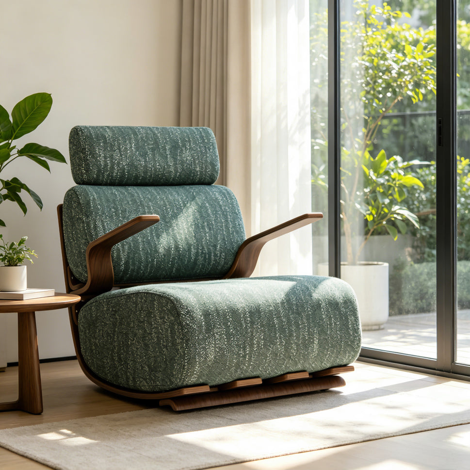 Modern Ergonomic Lounge Rocking Chair with Bentwood Frame & Plush Upholstery