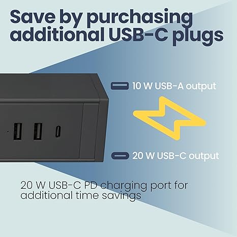 5-in-1 Fast Charging, Sliding Desk Clamp Power Strip with 3 AC Outlet Ports, 1 USB-A Port, and 1 USB-C Port and 6ft Cord (Black)