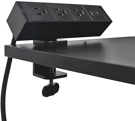 5-in-1 Fast Charging, Sliding Desk Clamp Power Strip with 3 AC Outlet Ports, 1 USB-A Port, and 1 USB-C Port and 6ft Cord (Black)