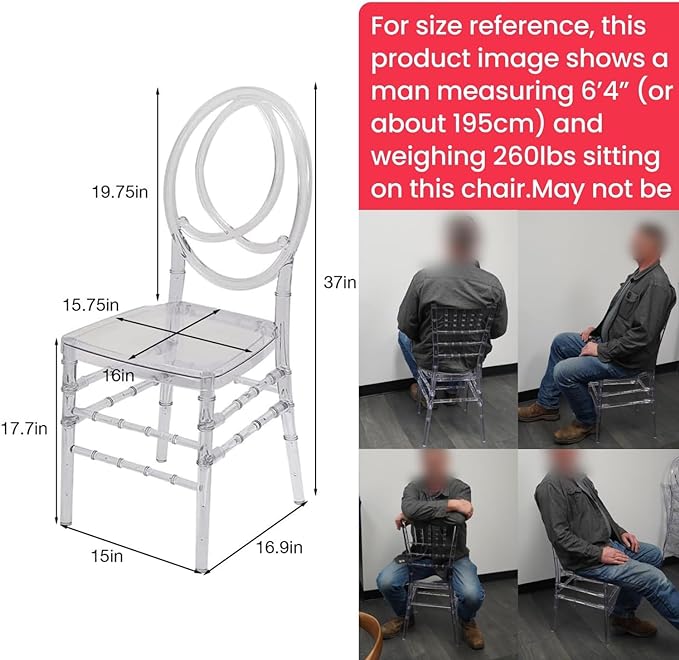 Set of 4 Acrylic Stacking Chairs, Clear Dining Chairs, Crystal Chiavari Ghost Chairs,Transparent Elegant Party Event Wedding Chairs, Phoenix Banquet Chair (Oval Backrest)