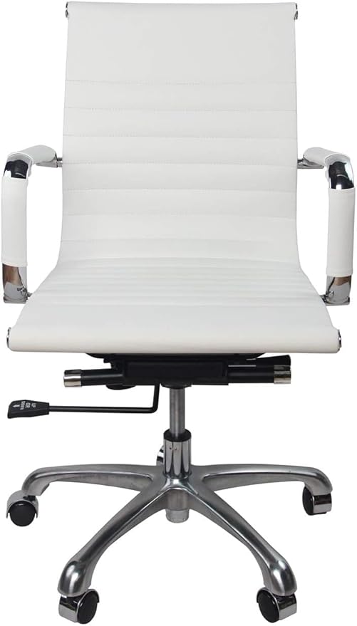 White PU Leather Ergonomic Executive Office Desk Task Chair(Mid-Back, White)