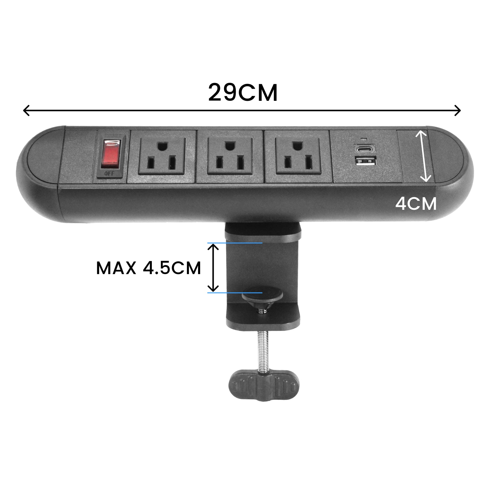 Power Strip with Surge Protection and Desktop Clamp