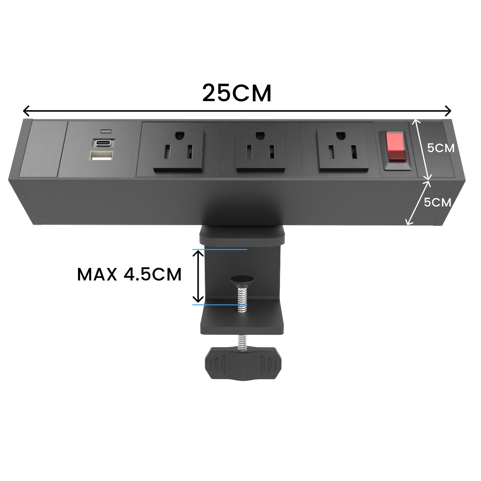 Power Strip with Surge Protection and Desktop Clamp