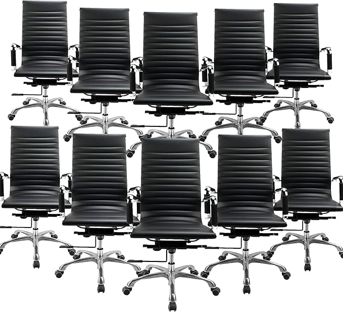 Set of High-Back Office Desk Chair Executive Conference Task Chair Adjustable Swivel Chair (10)