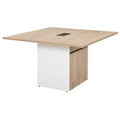 Square Meeting Table with Power Outlet – Wood Veneer Top & White Base