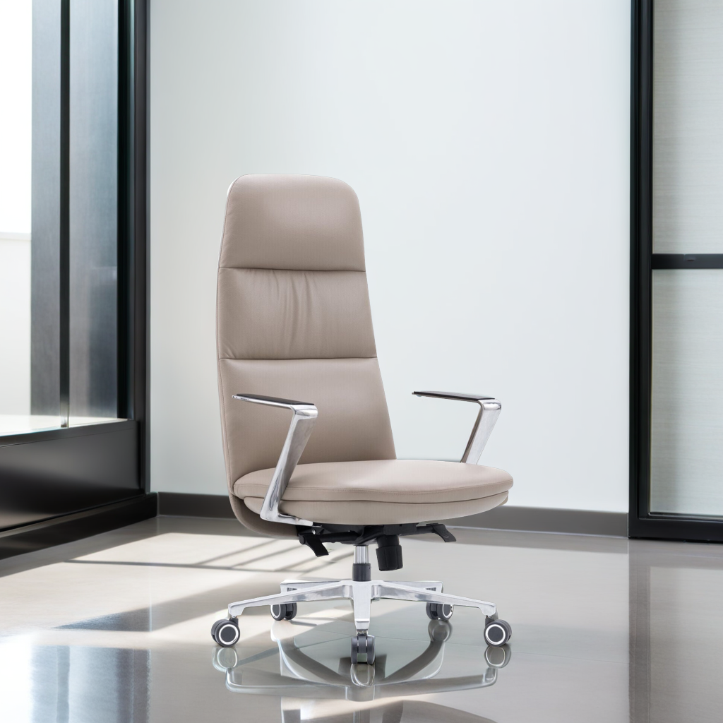 Premium Cream Faux Leather Executive Office Chair