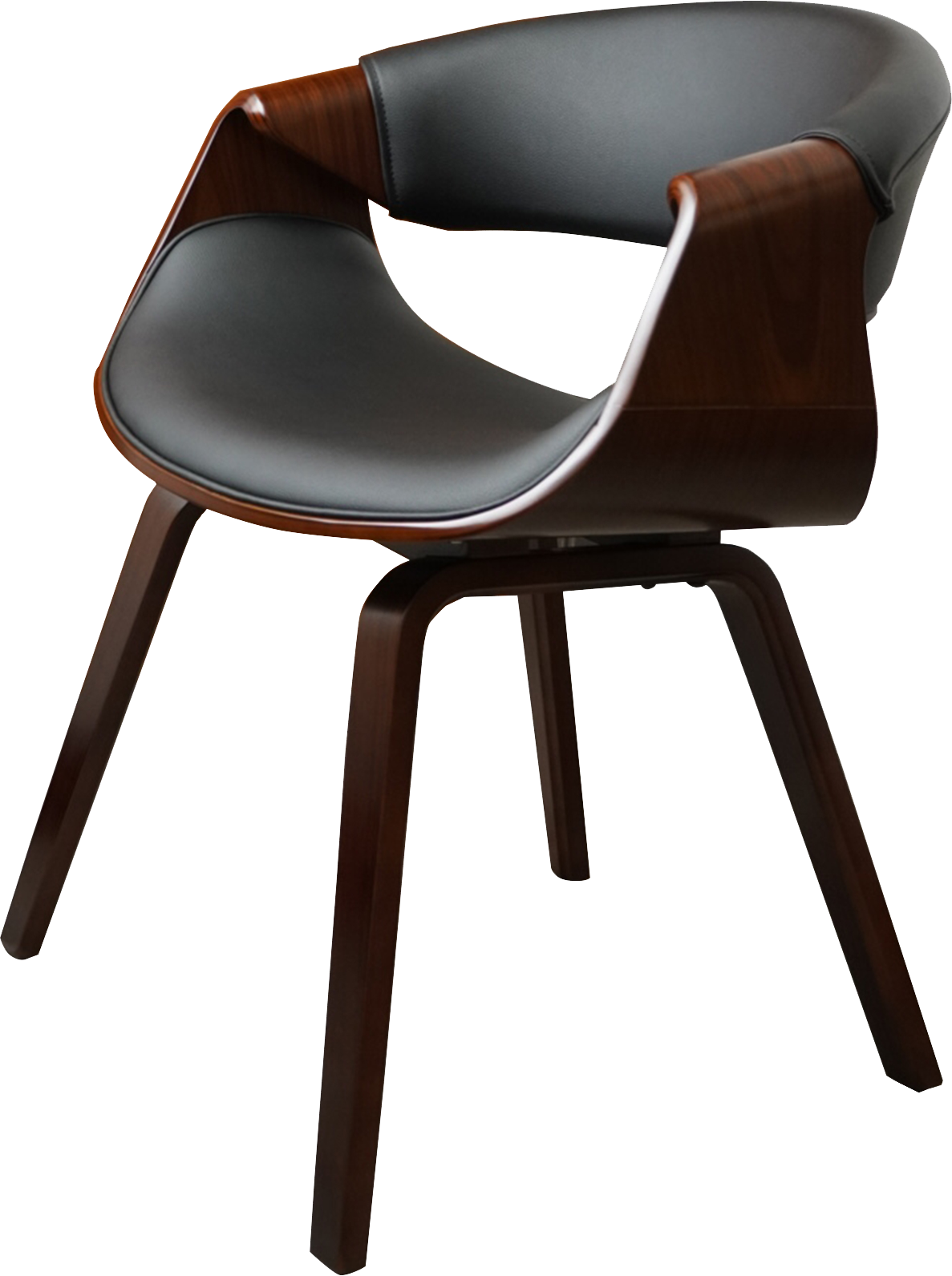 Bentwood Curved Back Dining Chair, PU Leather Upholstery, Walnut Plywood Frame