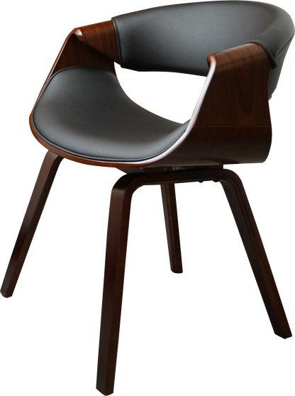 Bentwood Curved Back Dining Chair, PU Leather Upholstery, Walnut Plywood Frame