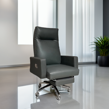 Squared Faux Leather Reclining Office Chair with Footrest