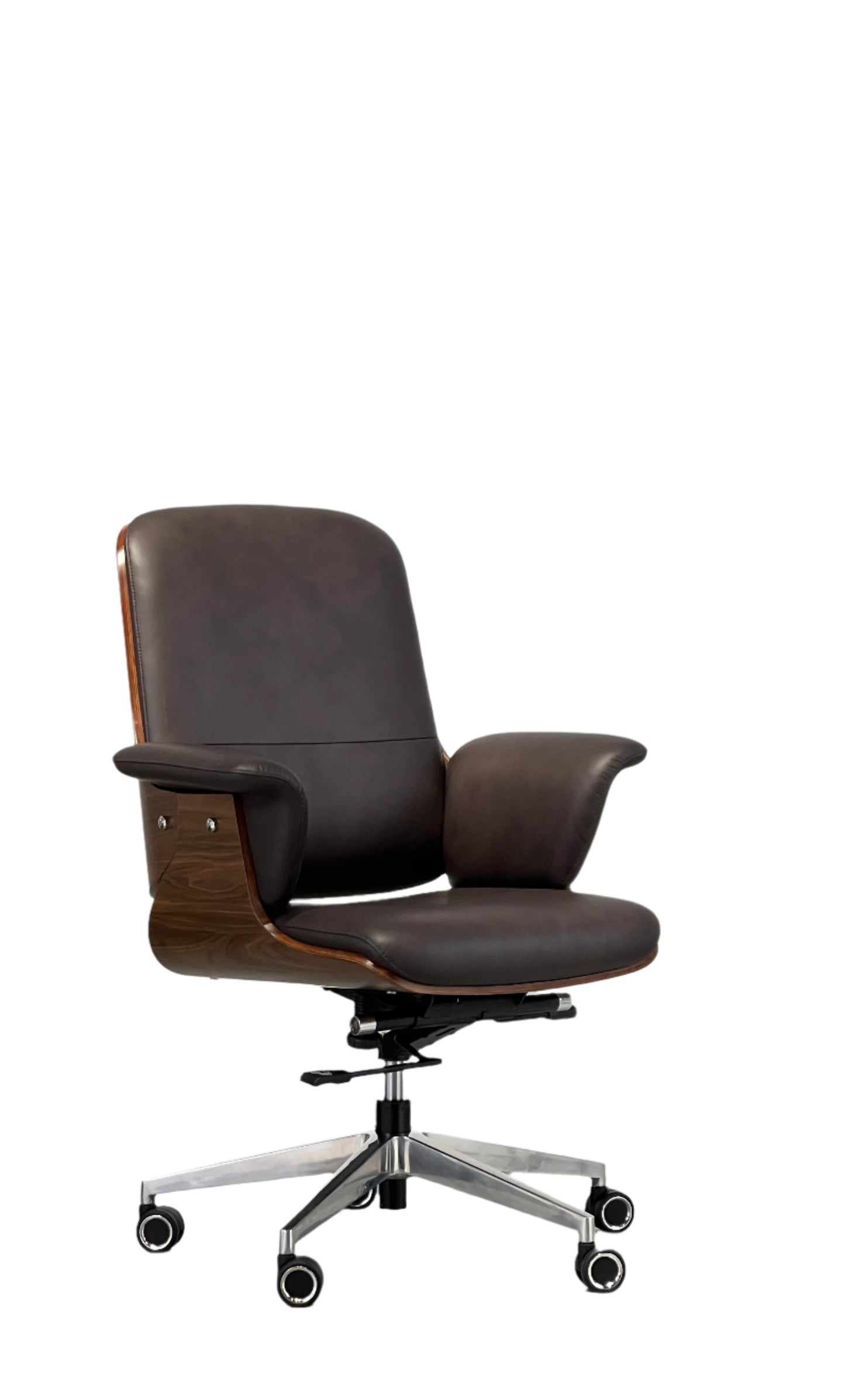 Faux Leather Upholstered Office Chair with Curved Wood Back Shell